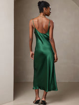 [أخضر] SilkSilky-SA Sleeveless V Neck فساتين نسائية 002
