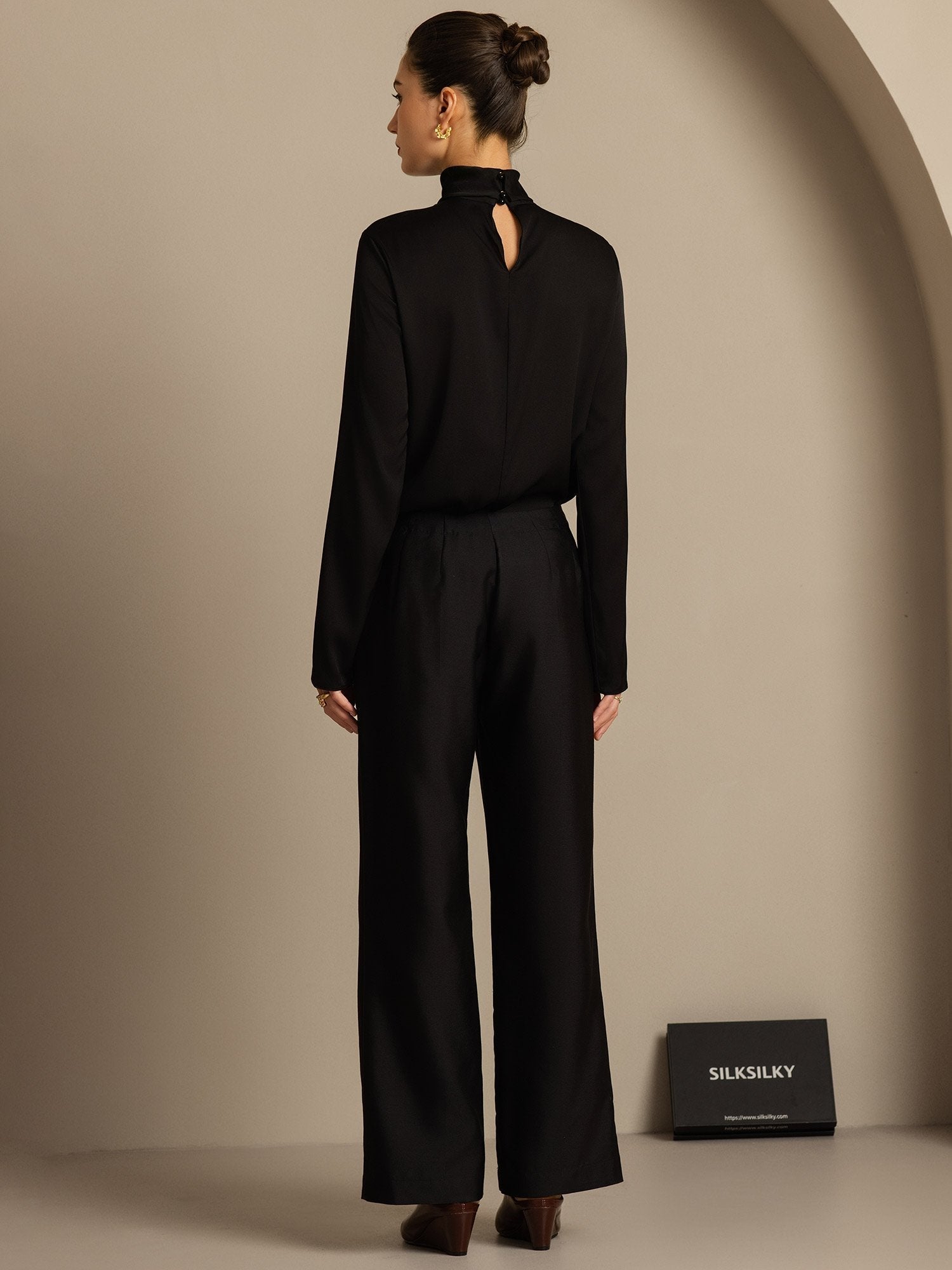 [أسود] SilkSilky-SA 32Momme الحرير Womens Pants 002,