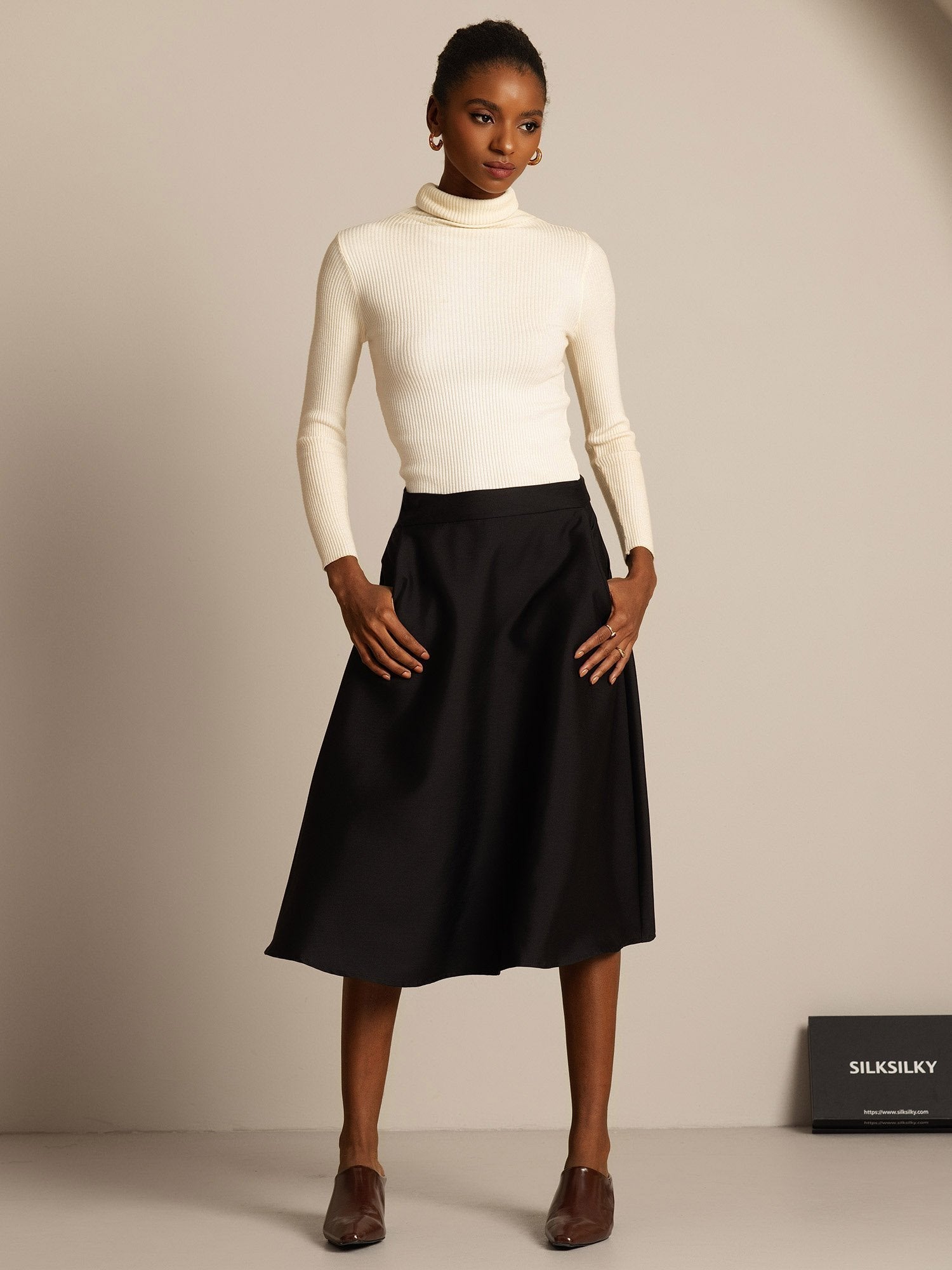 [أسود] SilkSilky-SA 32Momme الحرير Skirt 007