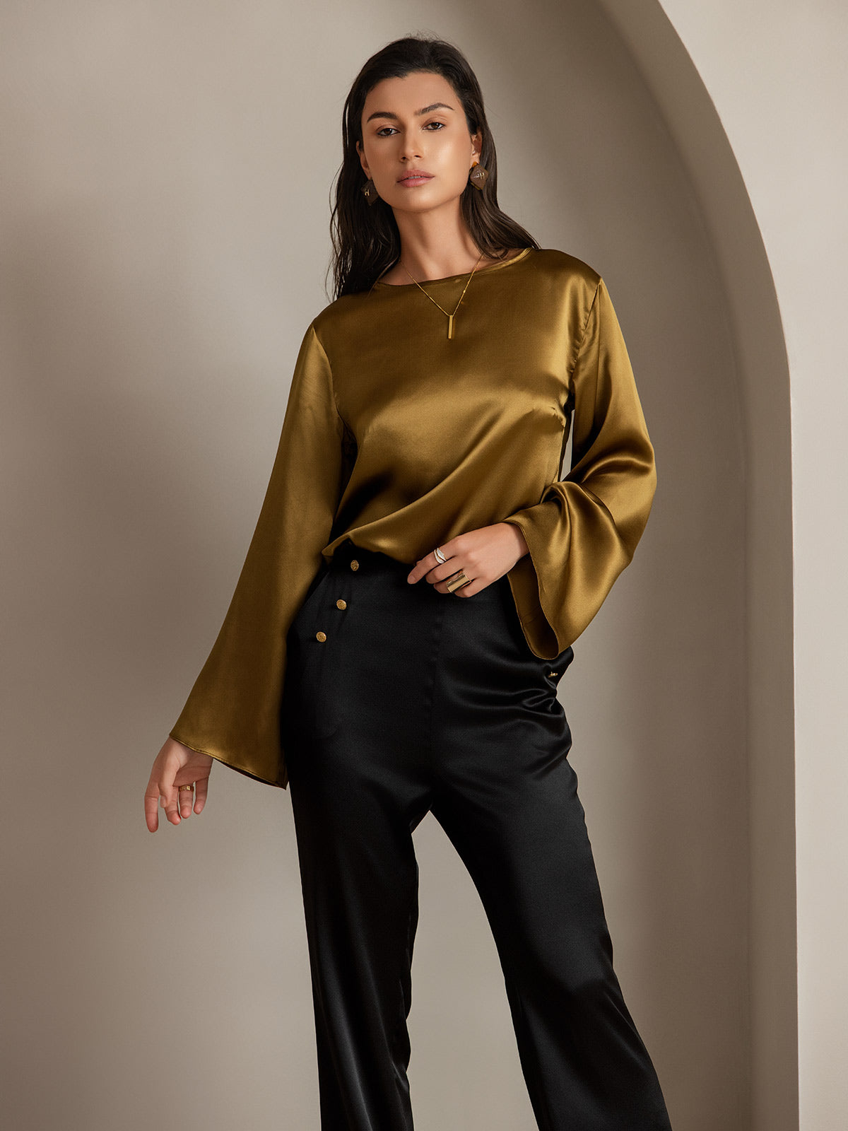 [أسود] SilkSilky-SA 19Momme الحرير Womens Pants 008