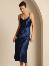 [أزرق غامق] SilkSilky-SA Sleeveless V Neck فساتين نسائية 007