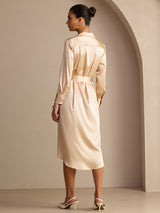 [شامبانيا] SilkSilky-SA Long Sleeve Lapel Collar فساتين نسائية 002