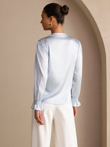 [السماء الزرقاء] SilkSilky-SA Long Sleeve Split بلوزات نسائية 002
