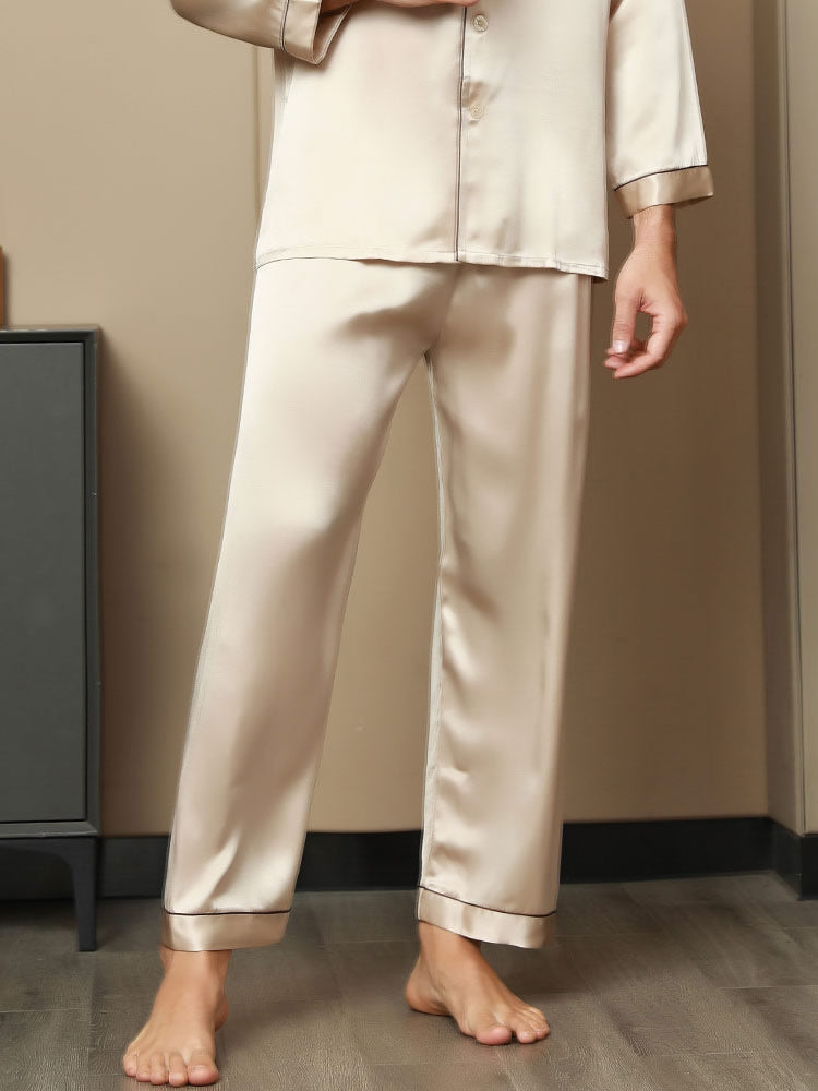[تان (بني فاتح)] SilkSilky-SA الحرير الخالص Mens Sleep Bottoms 003