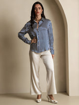 [الخط البحري] SilkSilky-SA Long Sleeve Lapel Collar بلايز نسائية 008