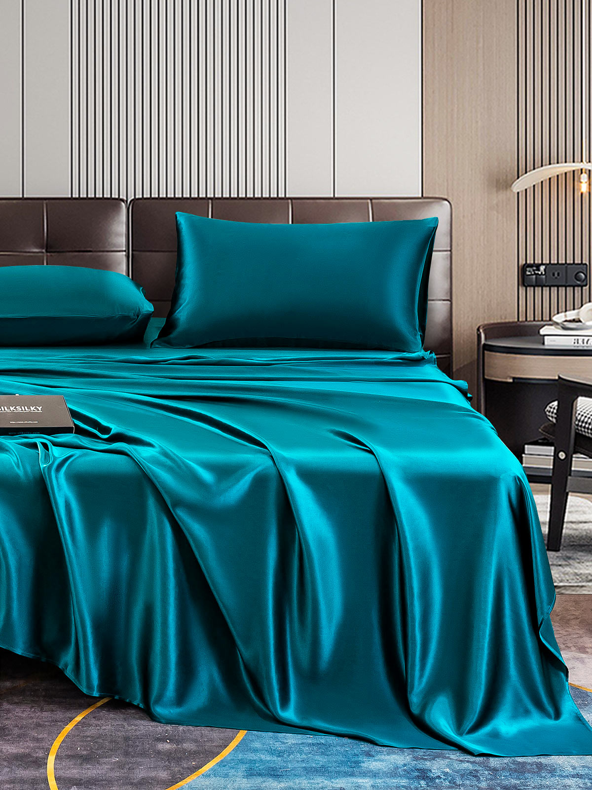 SilkSilky SA 22Momme الحرير الخالص Bedding Set المياهالخضراء 004