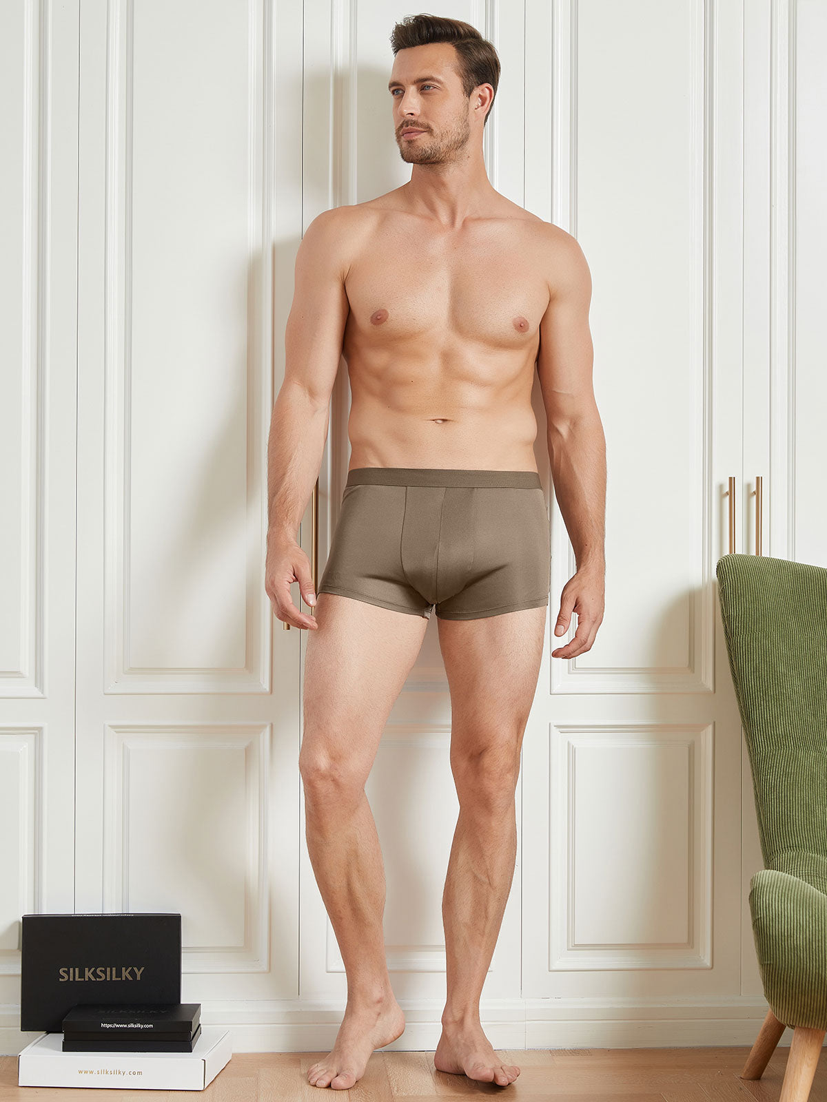 [قهوة] SilkSilky-SA الحرير الخالص Mens Underwear 004