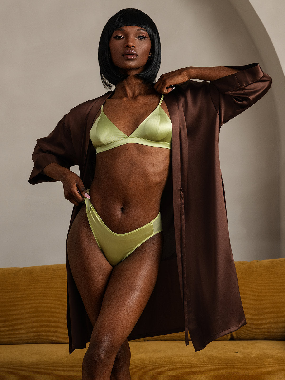 [قهوة] SilkSilky-SA الحرير الخالص Womens Robe 003