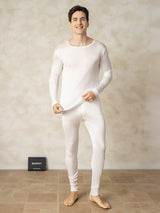 [أبيض] SilkSilky-SA Long Sleeve Round Neck ملابس داخلية طويلة للرجال 001