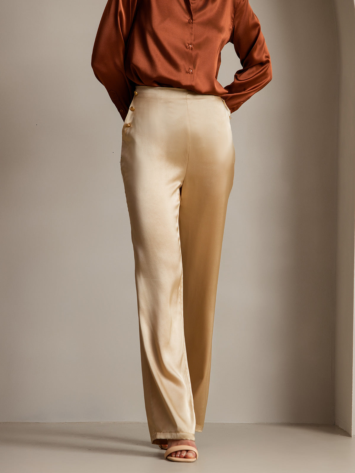 [شامبانيا] SilkSilky-SA 19Momme الحرير Womens Pants 001