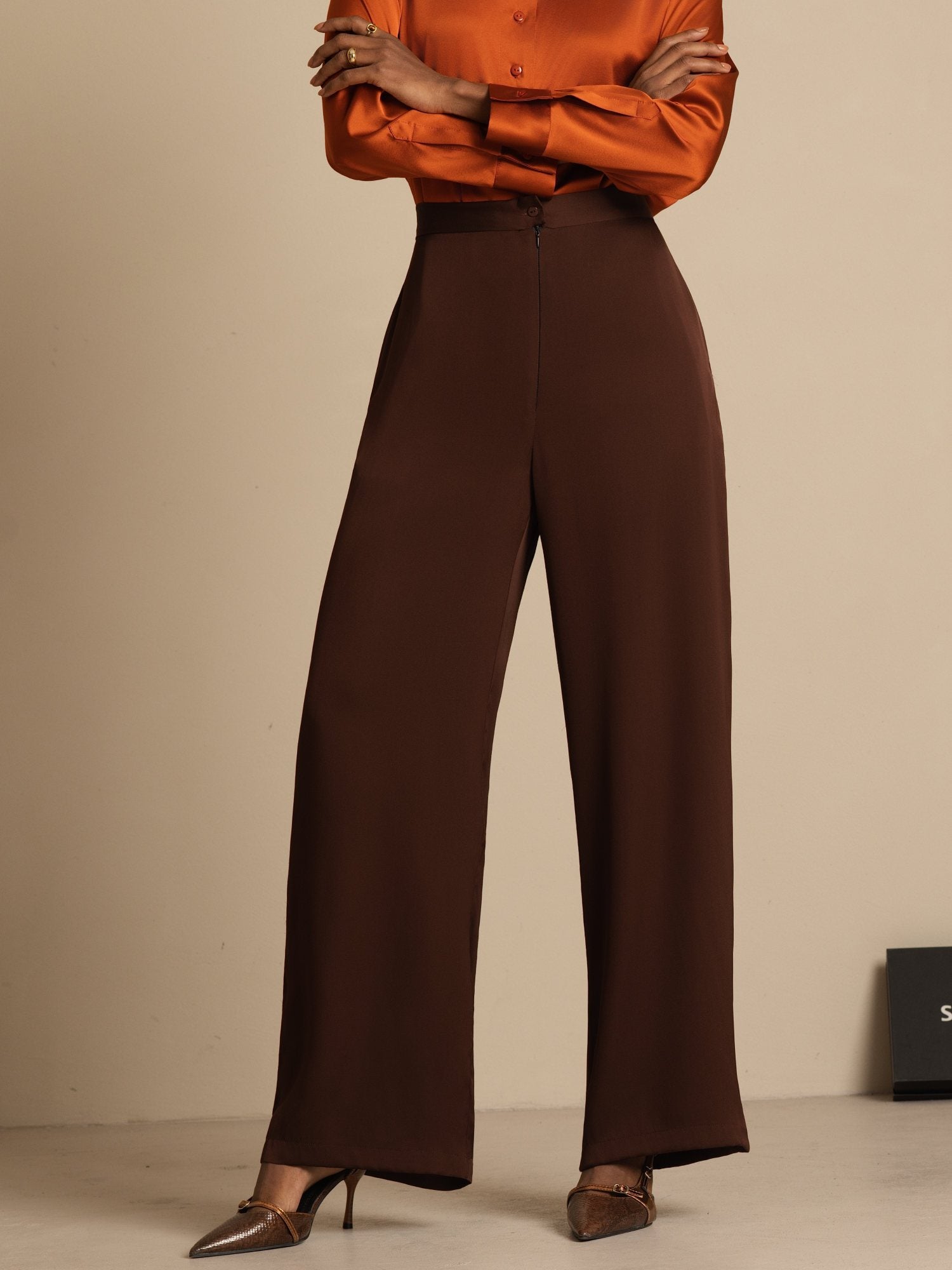 [شوكولاتة داكنة] SilkSilky-SA 19Momme الحرير Womens Pants 003