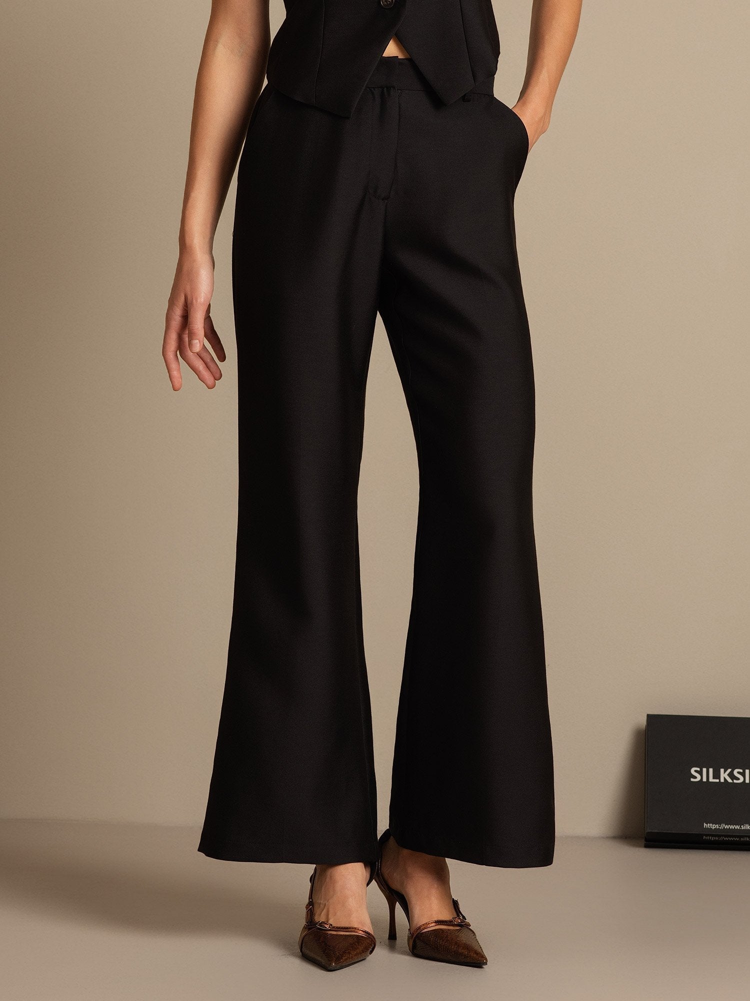 [أسود] SilkSilky-SA 32Momme الحرير Womens Pants 001,