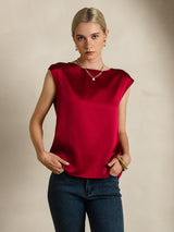 [خمر] SilkSilky-SA Cap Sleeve Round Neck تي شيرت نسائية 006