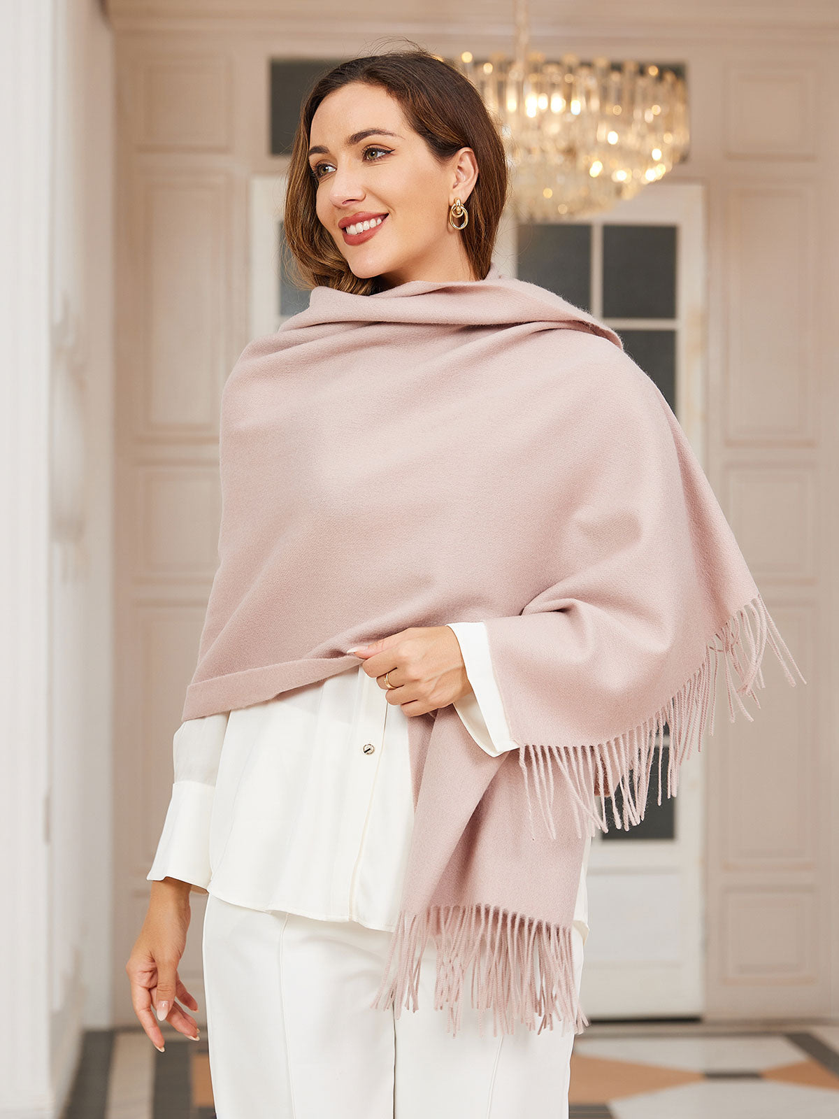 [البيج الفاتح] SilkSilky-SA صوف Scarf 003