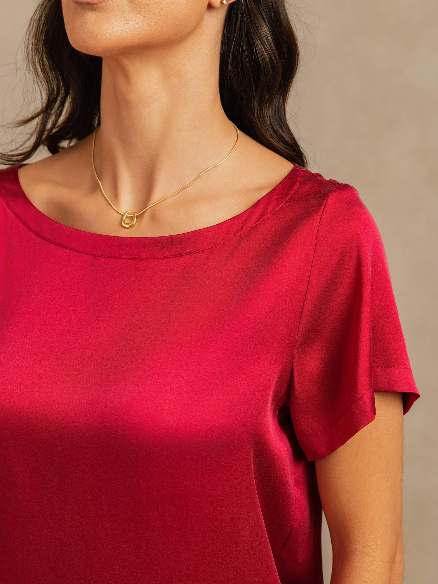 [خمر] SilkSilky-SA 19Momme الحرير رقبة مستديرة طقم بيجامة نسائي 004