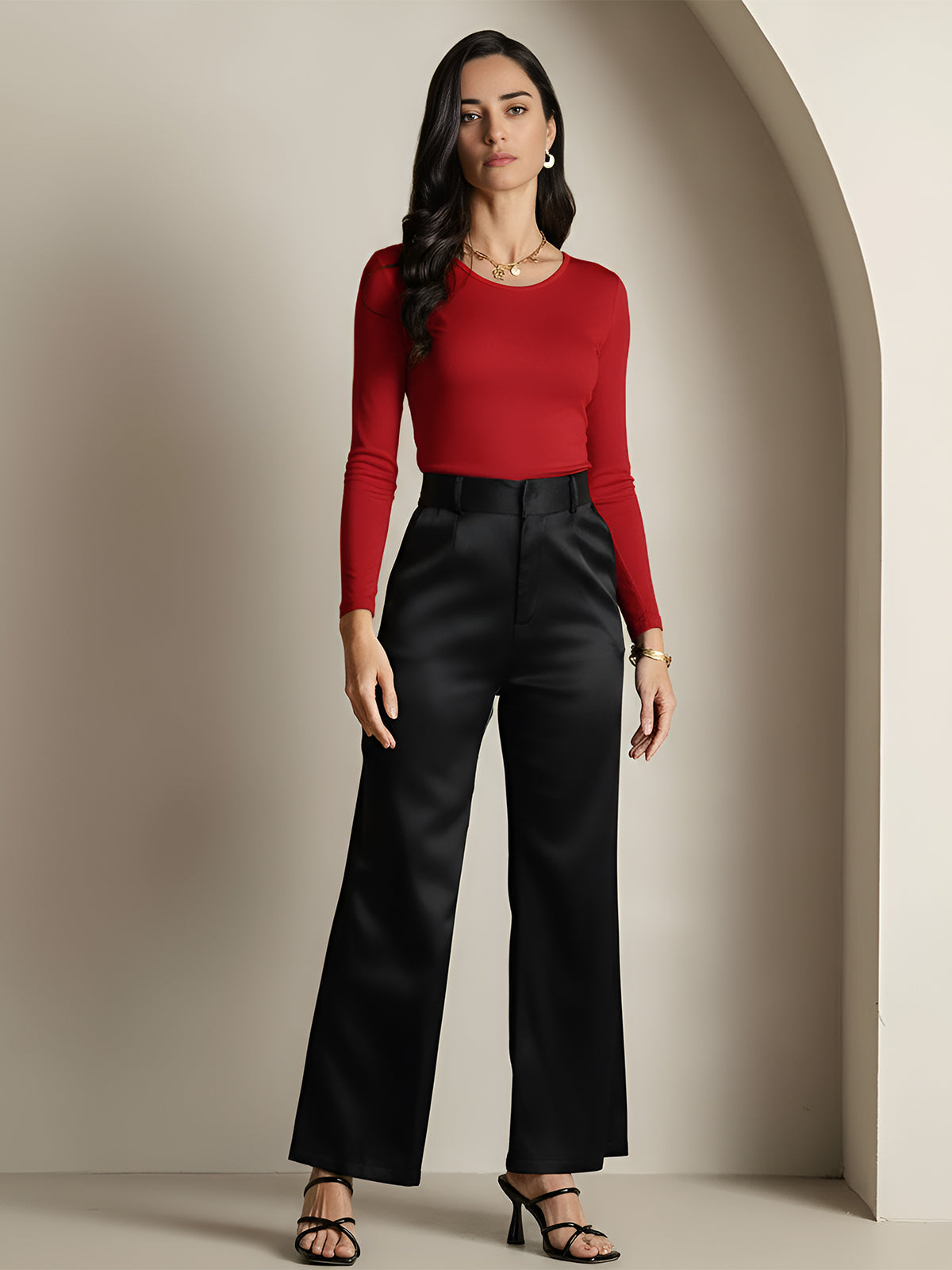 [خمر] SilkSilky-SA الحرير رقبة مستديرة تي شيرت نسائية 007,