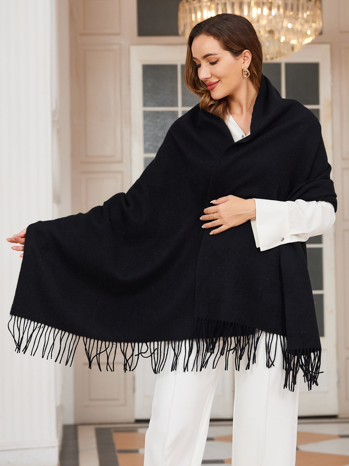 [أسود] SilkSilky-SA صوف Scarf 001