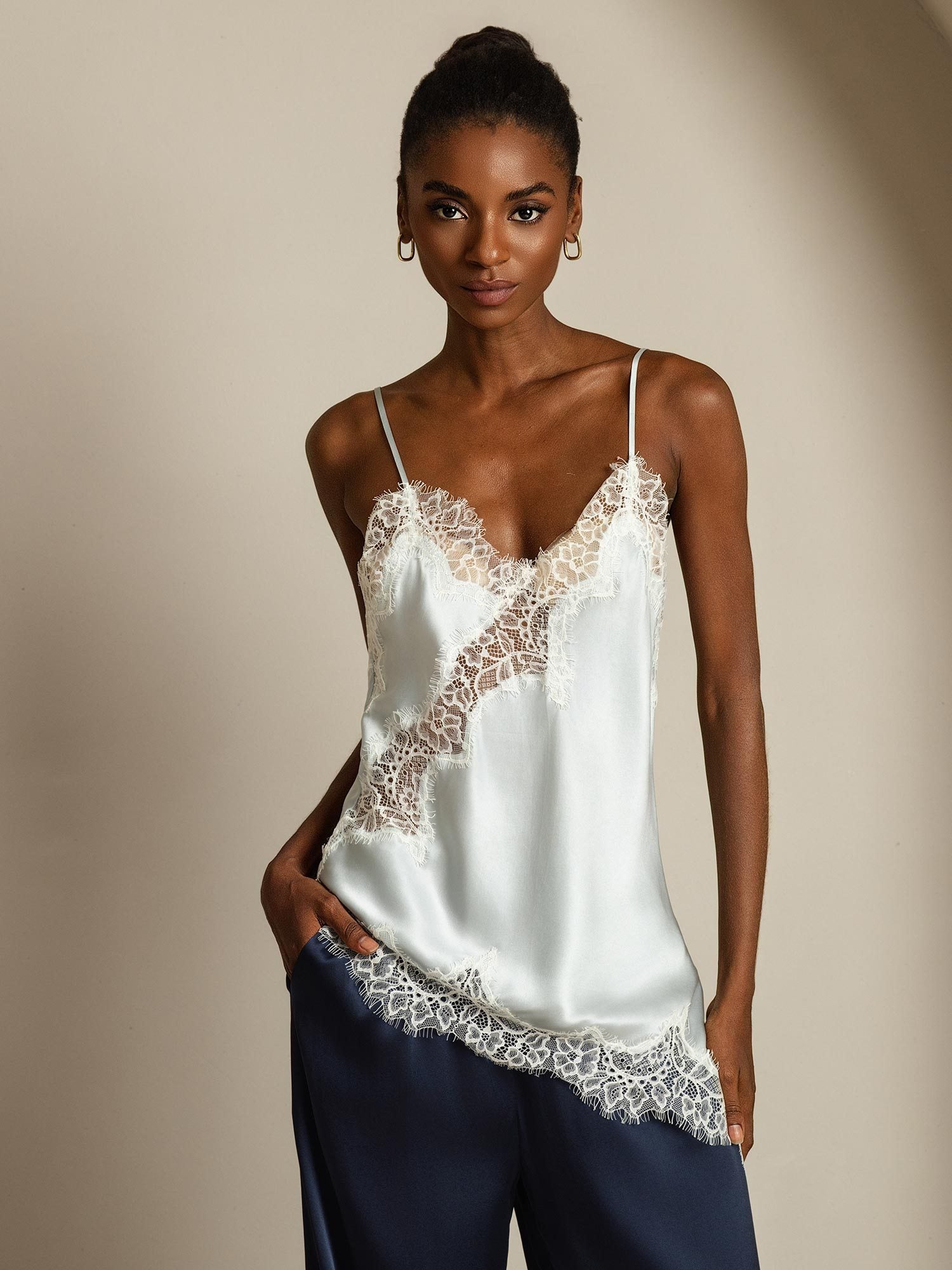 [أزرقفاتح] SilkSilky-SA الحرير الخالص Camisoles 001