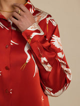 [خمر] SilkSilky-SA Long Sleeve Lapel Collar بلايز نسائية 004