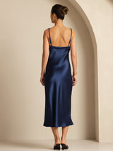 [أزرق غامق] SilkSilky-SA Sleeveless V Neck فساتين نسائية 002
