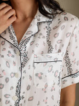 [نمر أبيض] SilkSilky-SA Short Sleeve Notch Collar طقم بيجامة نسائي 005