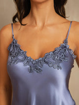[الأزرق الصلب] SilkSilky-SA Sleeveless V Neck باس النوم 004