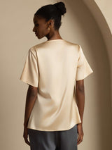 [شامبانيا] SilkSilky-SA Short Sleeve Cowl Neck بلوزات نسائية 002