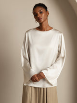[أبيض] SilkSilky-SA Long Sleeve Boat Neck بلوزة 003