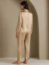 [ذهبي شمبانيا] SilkSilky-SA Long Sleeve Lapel Collar طقم بيجامة نسائي 002