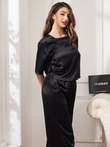 [أسود] SilkSilky-SA Half Sleeve Round Neck طقم بيجامة نسائي 003