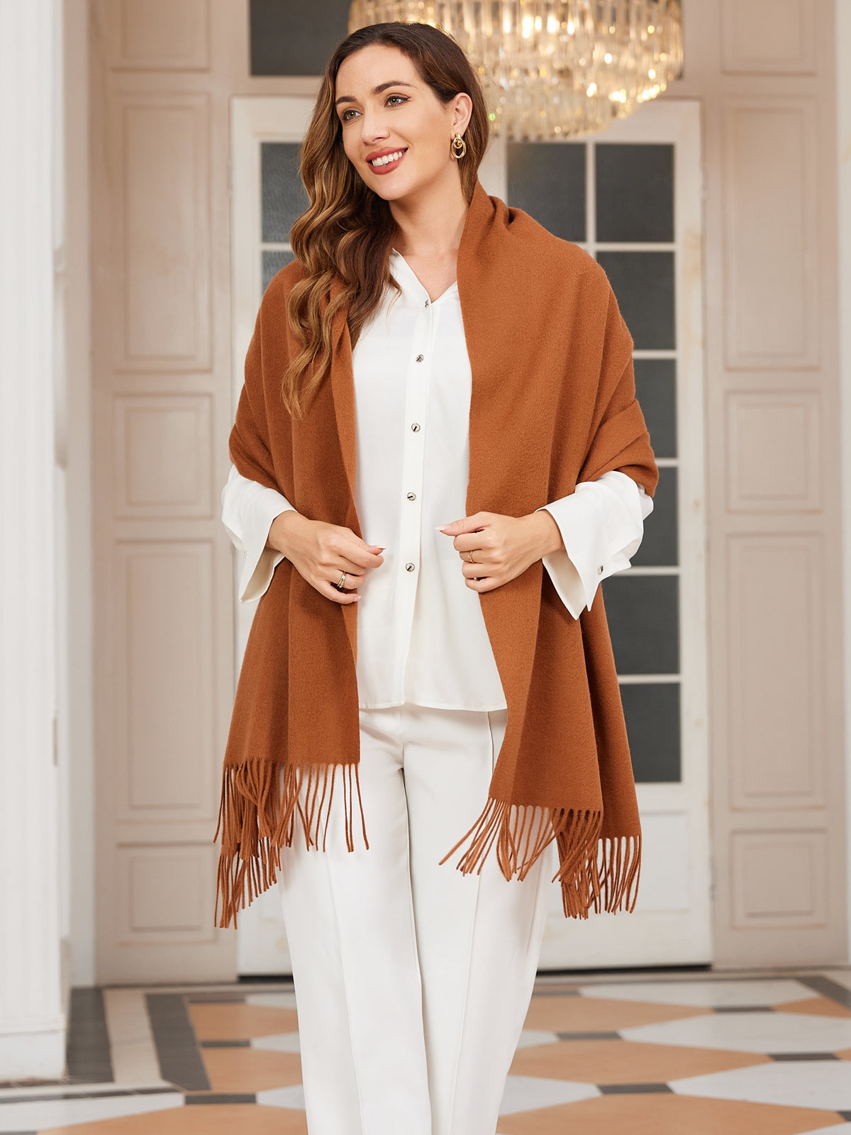 [بني] SilkSilky-SA صوف Scarf 003
