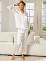 [أبيض] SilkSilky-SA Long Sleeve Lapel Collar طقم بيجامة نسائي 005