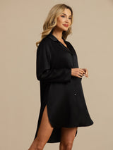 [أسود] SilkSilky-SA Long Sleeve Lapel Collar باس النوم 004
