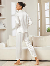 [أبيض] SilkSilky-SA Long Sleeve Lapel Collar طقم بيجامة نسائي 003