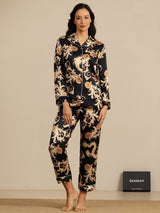 [التنين الأسود] SilkSilky-SA Long Sleeve Lapel Collar طقم بيجامة نسائي 007
