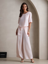 [لون القرنفل] SilkSilky-SA Half Sleeve Round Neck طقم بيجامة نسائي 004