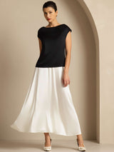 [أسود] SilkSilky-SA Cap Sleeve Cowl Neck تي شيرت نسائية 006