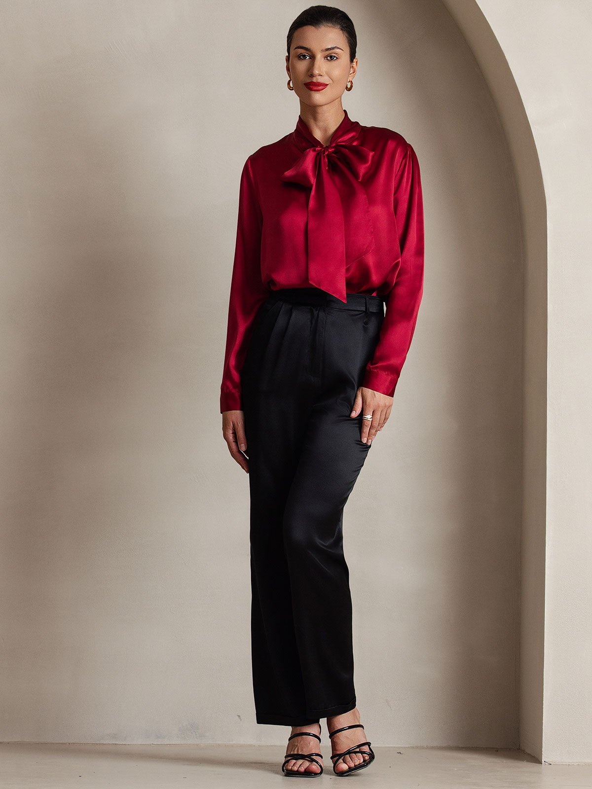 [خمر] SilkSilky-SA 19Momme الحرير الأكمام الطويلة Blouse 006