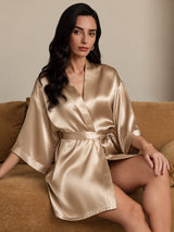 [ذهبي شمبانيا] SilkSilky-SA 3/4 Sleeve رداء حمام نسائي 005