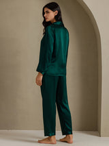 [أخضر غامق] SilkSilky-SA Long Sleeve Lapel Collar طقم بيجامة نسائي 002