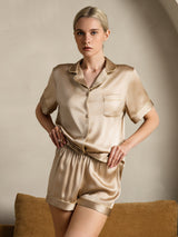 [شامبانيا] SilkSilky-SA Short Sleeve Lapel Collar طقم بيجامة نسائي 004