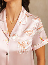 [لون القرنفل] SilkSilky-SA Short Sleeve Lapel Collar طقم بيجامة نسائي 004