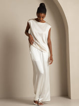 [أبيض] SilkSilky-SA Cap Sleeve Round Neck تي شيرت نسائية 008
