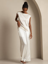 [أبيض] SilkSilky-SA Cap Sleeve Round Neck تي شيرت نسائية 008