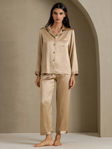 [ذهبي شمبانيا] SilkSilky-SA Long Sleeve Lapel Collar طقم بيجامة نسائي 003