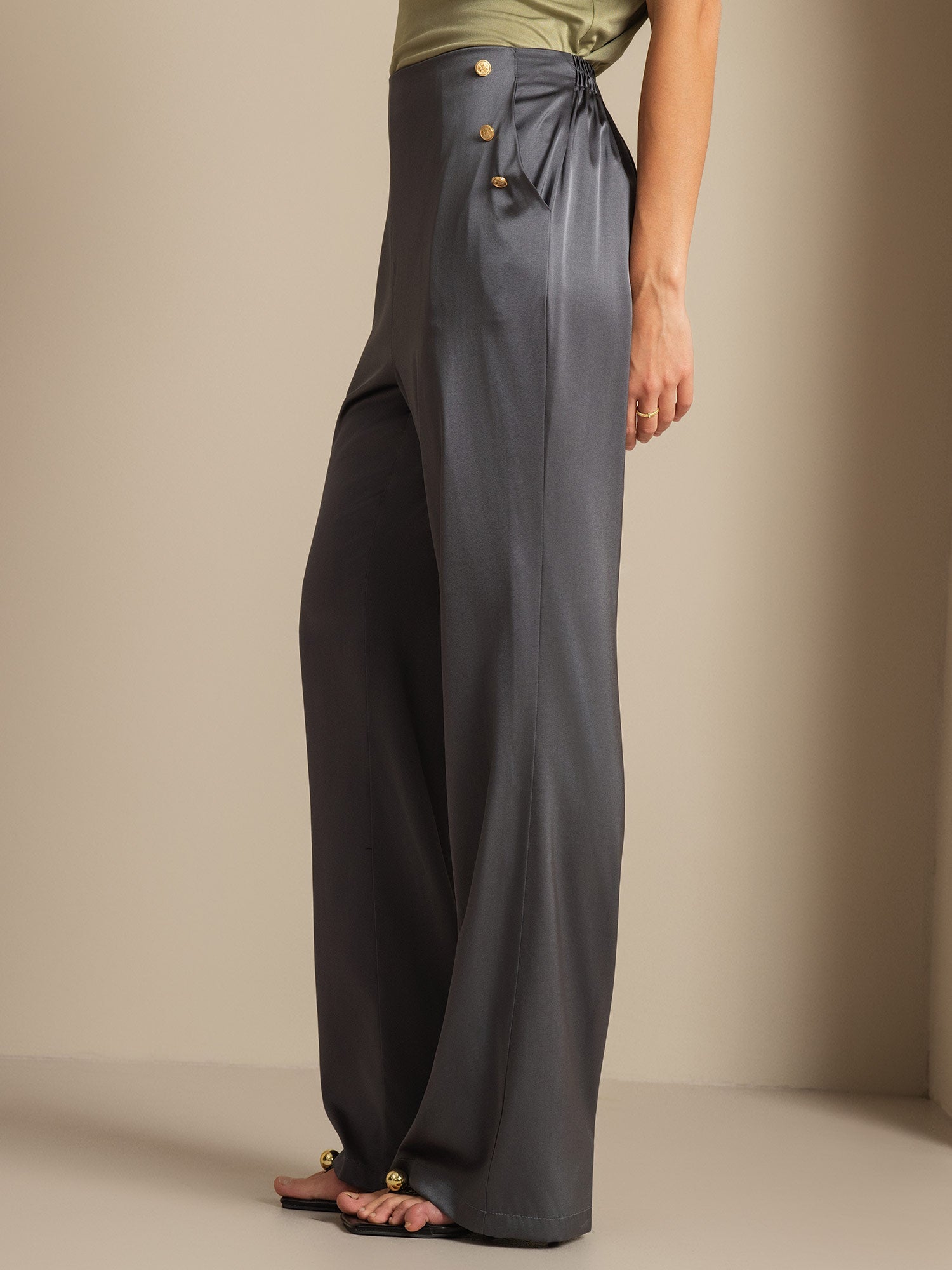 [الرمادي الداكن] SilkSilky-SA 19Momme الحرير Womens Pants 006,