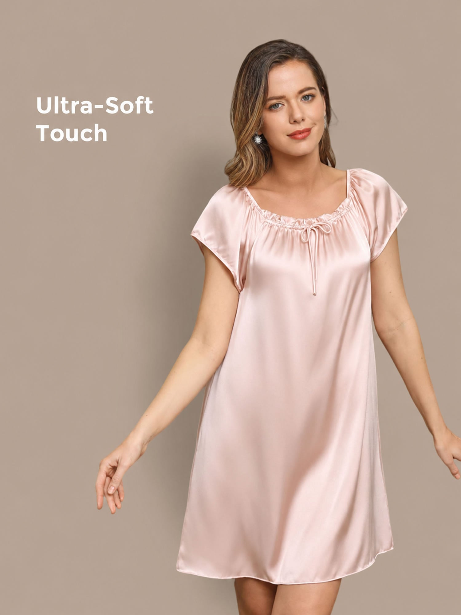 [وردي فاتح] SilkSilky-SA Cap Sleeve Square Neck باس النوم 001