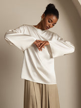 [أبيض] SilkSilky-SA Long Sleeve Boat Neck بلوزة 004