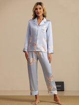 [أزرق فاتح] SilkSilky-SA Long Sleeve Lapel Collar طقم بيجامة نسائي 001