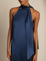 [أزرق غامق] SilkSilky-SA Sleeveless Tie Neck فساتين نسائية 005